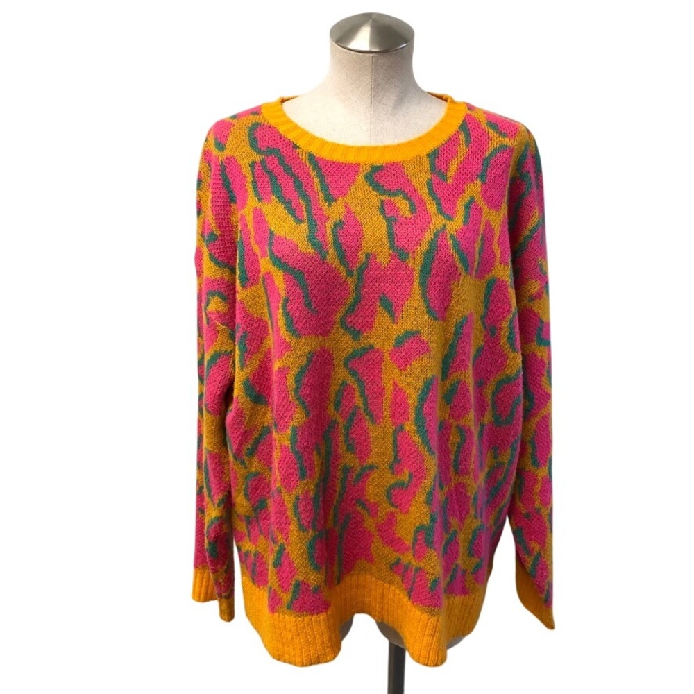 Umgee Pullover Sweater Womens Large Pink Abstract Animal Print A0413 Knit